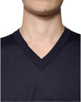 Dolce & Gabbana Navy Blue Silk V-neck Pullover Sweater