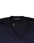 Dolce & Gabbana Navy Blue Silk V-neck Pullover Sweater
