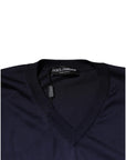 Dolce & Gabbana Navy Blue Silk V-neck Pullover Sweater