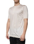 Dolce & Gabbana Off White Silk Crew Neck Henley T-shirt