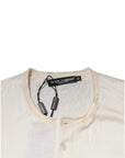 Dolce & Gabbana Off White Silk Crew Neck Henley T-shirt