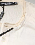 Dolce & Gabbana Off White Silk Crew Neck Henley T-shirt