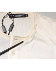 Dolce & Gabbana Off White Silk Crew Neck Henley T-shirt