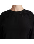 Dolce & Gabbana Black Floral Embroidered Blouse Silk Top