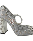 Dolce & Gabbana Silver Crystal Studs Heels Mary Janes Pumps Shoes