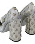 Dolce & Gabbana Silver Crystal Studs Heels Mary Janes Pumps Shoes