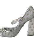 Dolce & Gabbana Silver Crystal Studs Heels Mary Janes Pumps Shoes