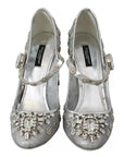 Dolce & Gabbana Silver Crystal Studs Heels Mary Janes Pumps Shoes
