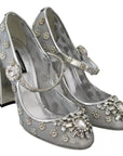 Dolce & Gabbana Silver Crystal Studs Heels Mary Janes Pumps Shoes