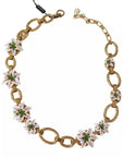 Dolce & Gabbana Gold Brass Oversize Chain LILY Flowers Necklace