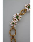 Dolce & Gabbana Gold Brass Oversize Chain LILY Flowers Necklace