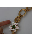 Dolce & Gabbana Gold Brass Oversize Chain LILY Flowers Necklace
