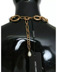 Dolce & Gabbana Gold Brass Oversize Chain LILY Flowers Necklace