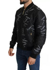 Dolce & Gabbana Black Logo Patch Brocade Bomber Full Zip Jacket