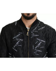 Dolce & Gabbana Black Logo Patch Brocade Bomber Full Zip Jacket