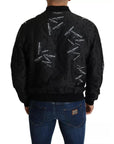 Dolce & Gabbana Black Logo Patch Brocade Bomber Full Zip Jacket