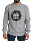 Dolce & Gabbana Gray Crown King Print Cotton Pullover Sweater