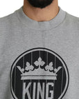 Dolce & Gabbana Gray Crown King Print Cotton Pullover Sweater