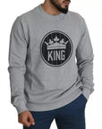 Dolce & Gabbana Gray Crown King Print Cotton Pullover Sweater