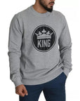 Dolce & Gabbana Gray Crown King Print Cotton Pullover Sweater