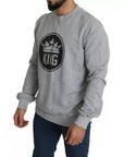Dolce & Gabbana Gray Crown King Print Cotton Pullover Sweater