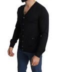 Dolce & Gabbana Black Wool Button Down Men Cardigan Sweater