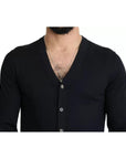 Dolce & Gabbana Black Wool Button Down Men Cardigan Sweater