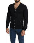 Dolce & Gabbana Black Wool Button Down Men Cardigan Sweater