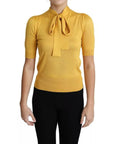Dolce & Gabbana Yellow Silk Knit Pullover Ascot Collar Top