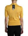 Dolce & Gabbana Yellow Silk Knit Pullover Ascot Collar Top