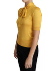Dolce & Gabbana Yellow Silk Knit Pullover Ascot Collar Top