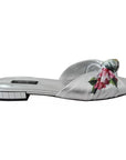 Dolce & Gabbana Silver Metallic Leather Floral Pattern Shoes