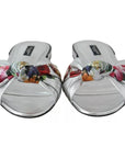 Dolce & Gabbana Silver Metallic Leather Floral Pattern Shoes