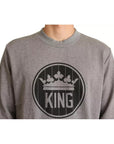 Dolce & Gabbana Gray Crown King Cotton Pullover Sweater