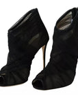 Dolce & Gabbana Black Tulle Ankle Boots Stiletto Heels Shoes