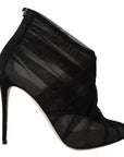 Dolce & Gabbana Black Tulle Ankle Boots Stiletto Heels Shoes