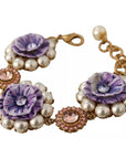 Dolce & Gabbana FIORI BLOOMING Floral Baroque Crystals Brass Bracelet