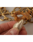 Dolce & Gabbana Gold Brass Chain Crystal Pearl Leopard Pendant Necklace