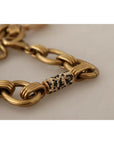 Dolce & Gabbana Gold Brass Chain Crystal Pearl Leopard Pendant Necklace