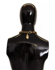 Dolce & Gabbana Gold Brass Chain Crystal Pearl Leopard Pendant Necklace