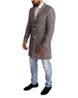 Dolce & Gabbana Gray Check Plaid Long Trench Coat Jacket