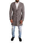 Dolce & Gabbana Gray Check Plaid Long Trench Coat Jacket