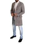 Dolce & Gabbana Gray Check Plaid Long Trench Coat Jacket