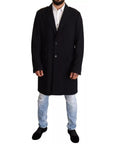 Dolce & Gabbana Blue Trench Coat Long Wool Stretch Jacket
