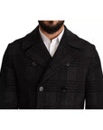Dolce & Gabbana Black Trench Coat Check Wool Jacket