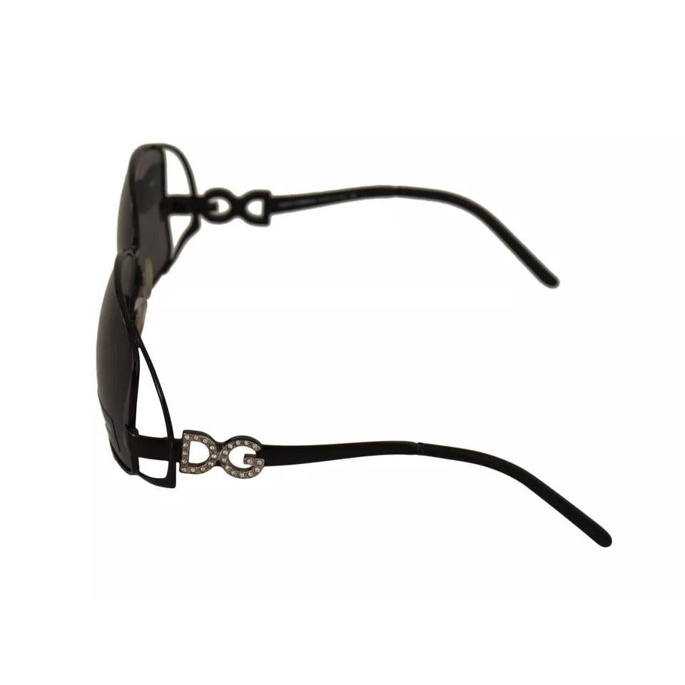 Dolce & Gabbana Black Metal Frame Logo Crystals Shades Sunglasses DG2016B