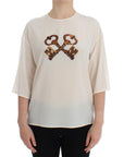 Dolce & Gabbana Ivory Sequined Silk Blouse Top