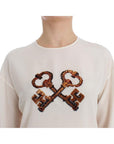 Dolce & Gabbana Ivory Sequined Silk Blouse Top