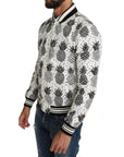 Dolce & Gabbana White Black Pineapple Bomber Coat Jacket