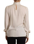 Dolce & Gabbana Off White Silk Long Sleeve Turtle Neck Top